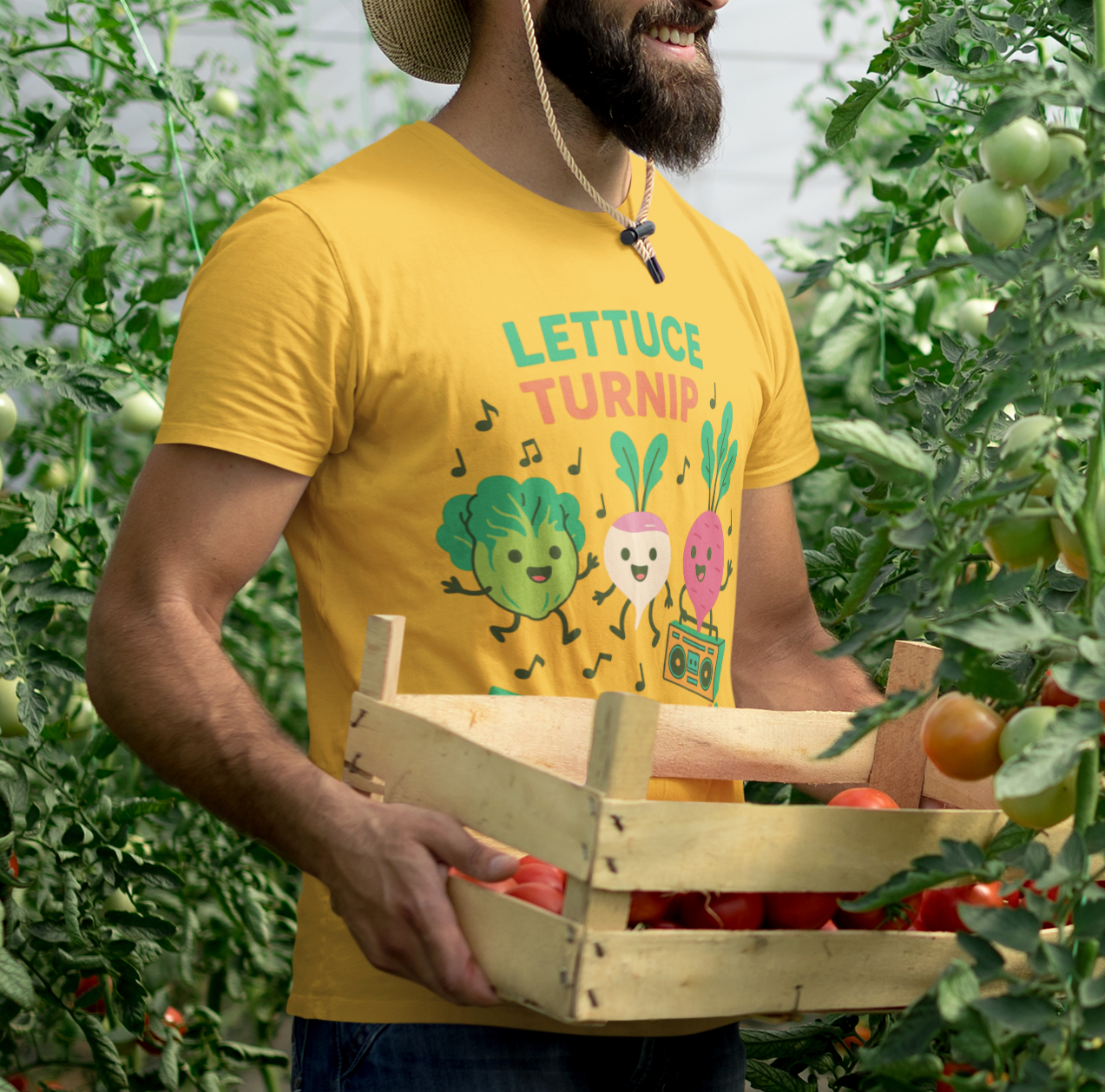 "Lettuce Turnip the Beet" Unisex Funny Gardening T-Shirt β Cute Vegetable Pun Shirt for Gardeners & Music Lovers