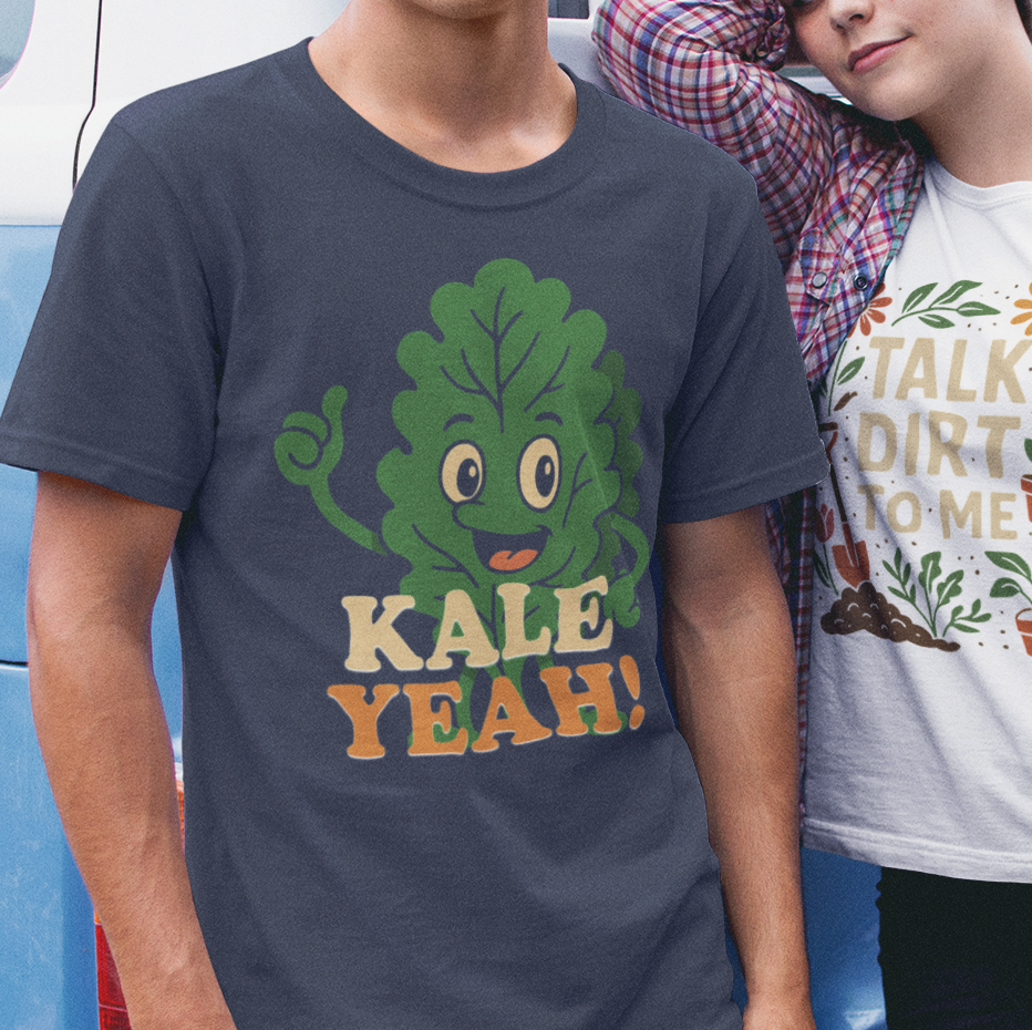 "Kale Yeah!" Unisex Softstyle T-Shirt, Funny Vegan Shirt, Organic T-Shirt, Plant-Based Humor Tee, Cute Gift for Foodies, Casual Wear