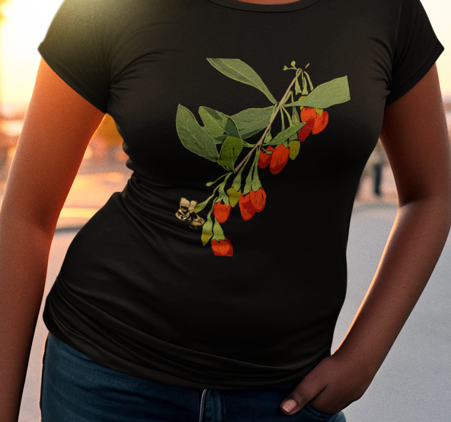 "Goji" Jamie's Hand-Drawn Floral Graphic T-Shirt - Unisex Soft-style Tee, Nature Lover Gift, Spring Fashion, Botanical Art Tee, Eco-Friendly Apparel