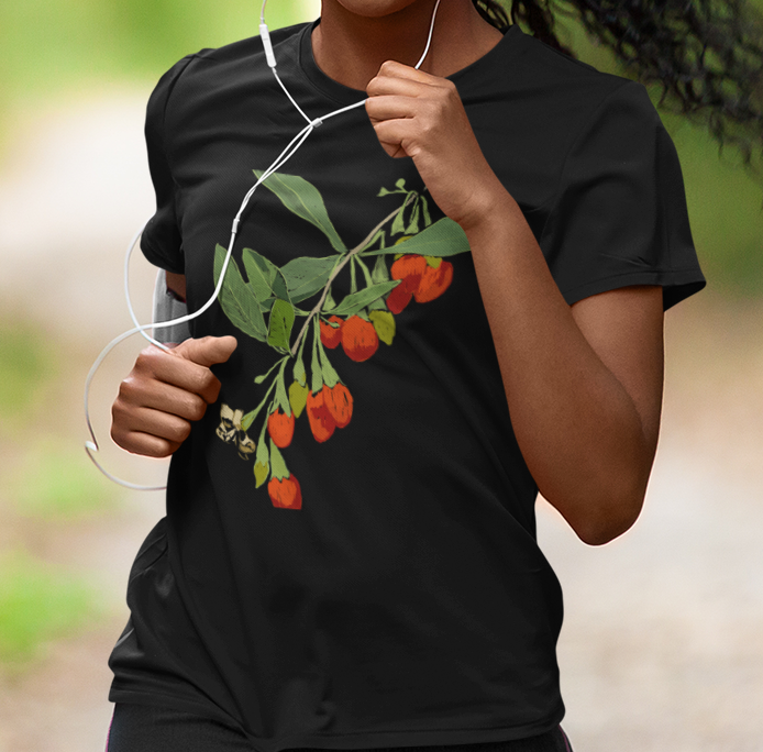 "Goji" Jamie's Hand-Drawn Floral Graphic T-Shirt - Unisex Soft-style Tee, Nature Lover Gift, Spring Fashion, Botanical Art Tee, Eco-Friendly Apparel