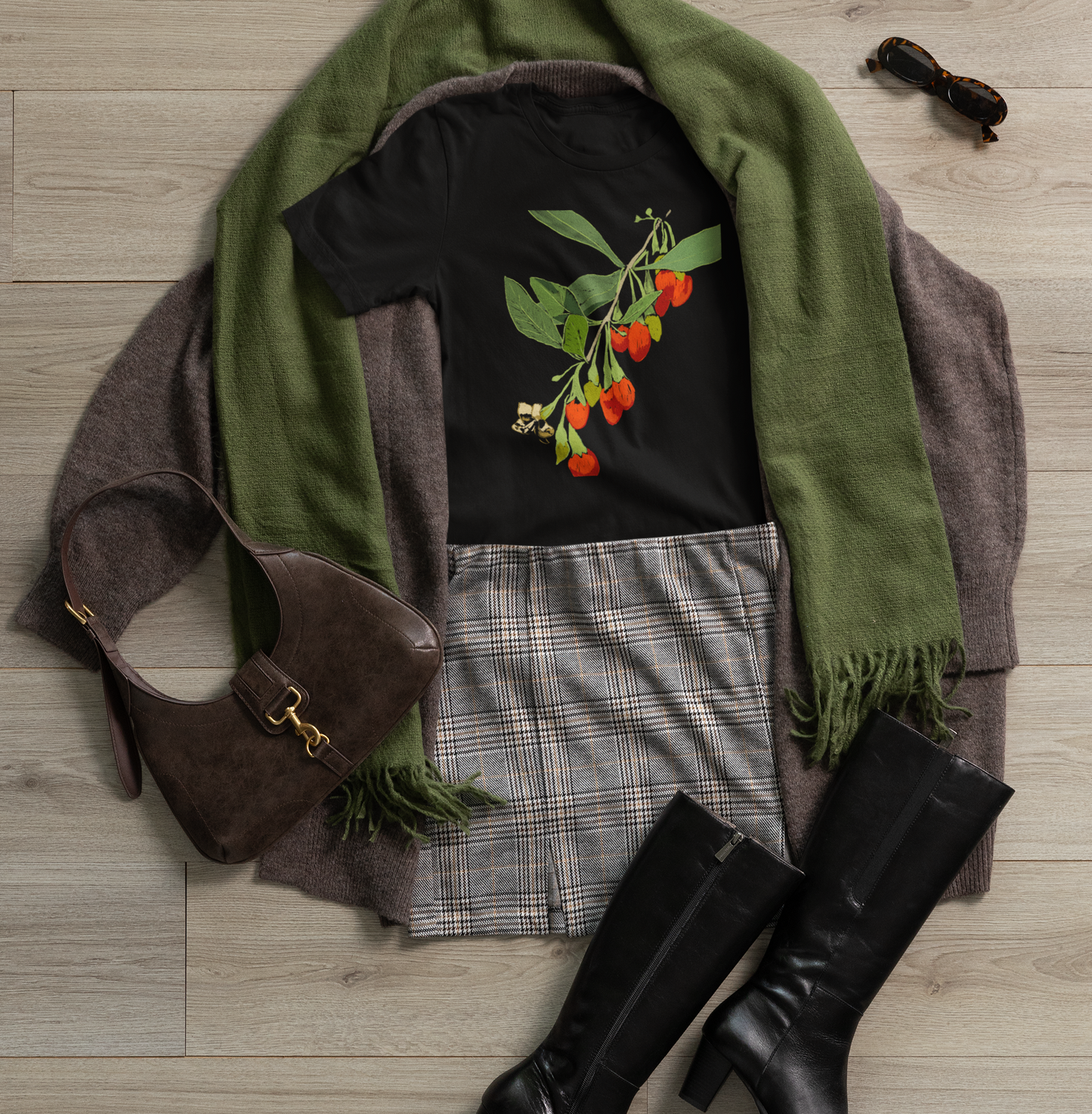 "Goji" Jamie's Hand-Drawn Floral Graphic T-Shirt - Unisex Soft-style Tee, Nature Lover Gift, Spring Fashion, Botanical Art Tee, Eco-Friendly Apparel
