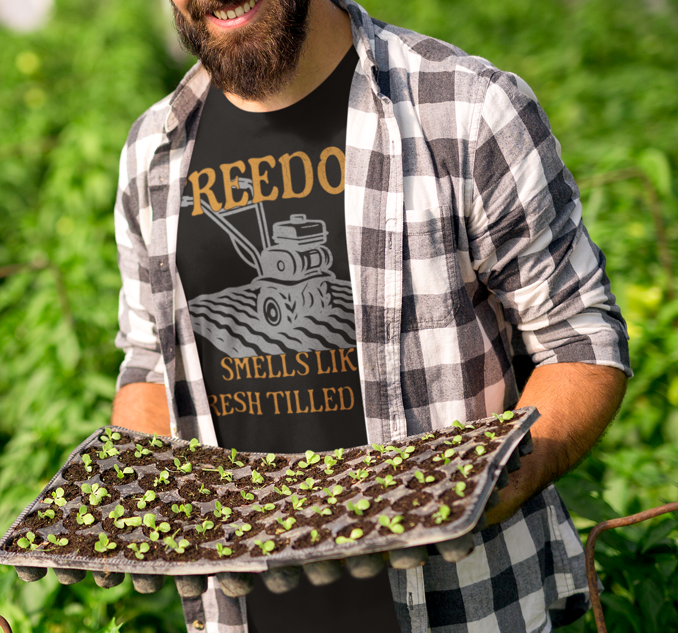 "Freedom Smells Like Fresh Tilled Soil" - Unisex T-Shirt, Gardening Shirt, Farm Life Tee, Men's Women's Gift, Earthy Vibe Clothing