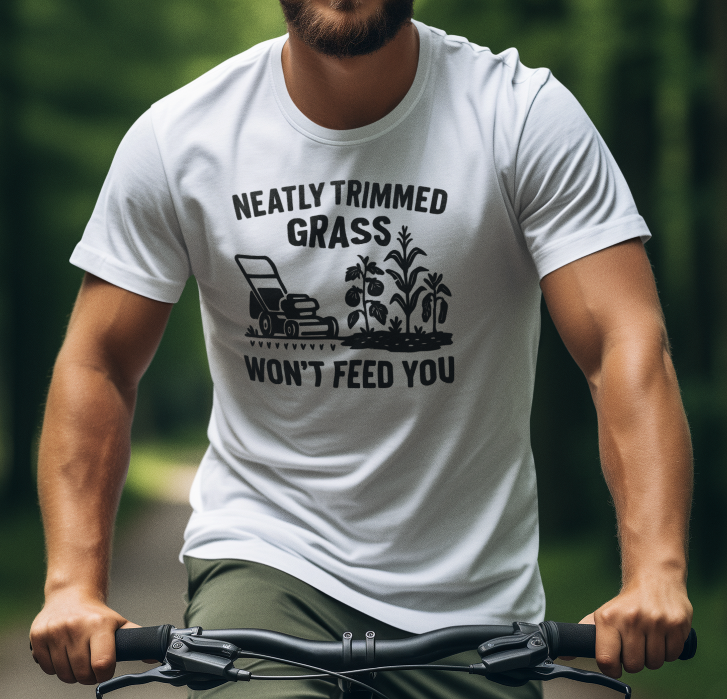 "Neatly Trimmed Grass Won't Feed You" Funny Garden T-Shirt, Unisex Softstyle Tee for Gardeners, Casual Wear, Gift for Plant Lovers, Earth Day, Homesteader Life