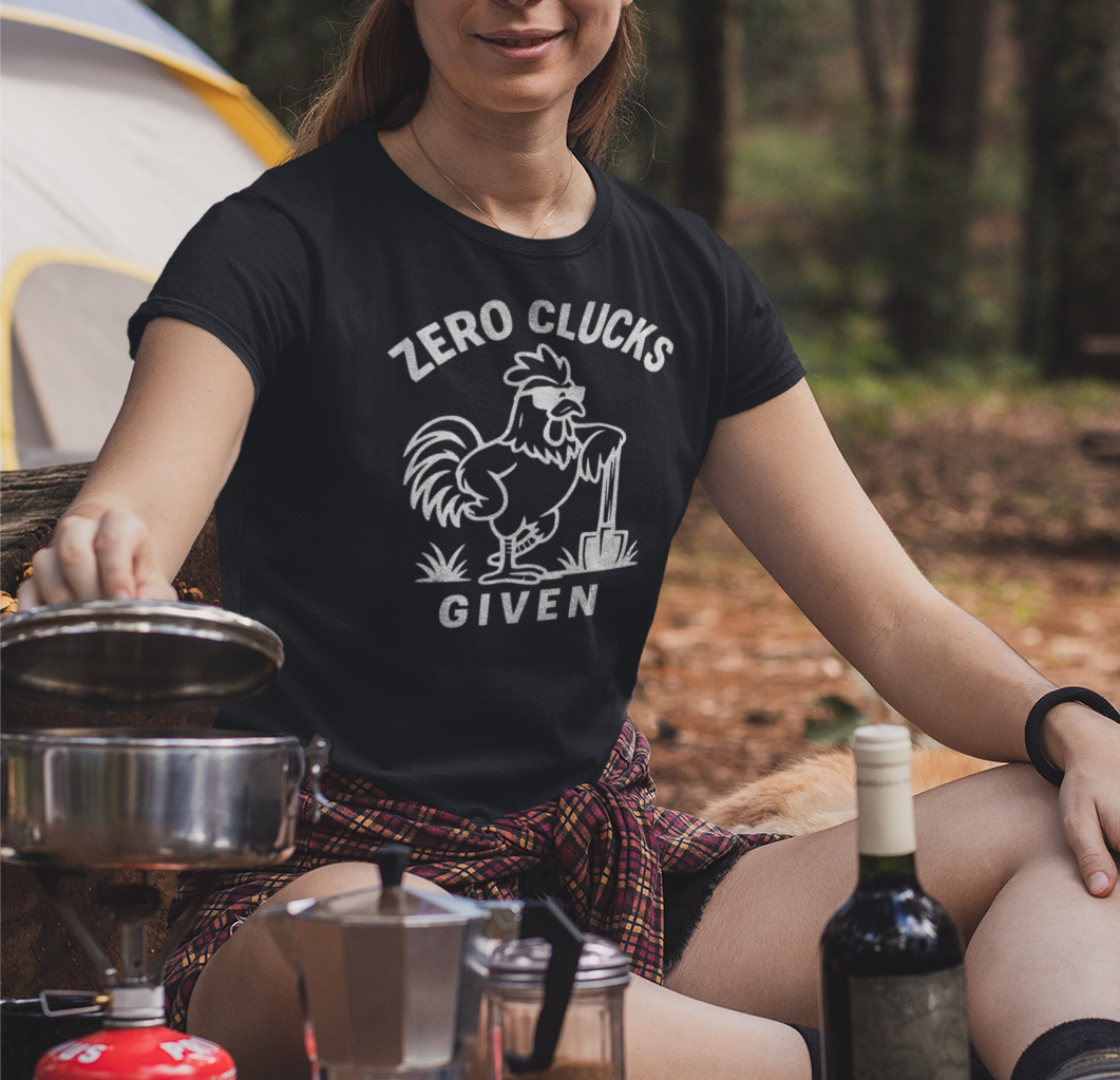 "Zero Clucks Given" Tee, Funny Rooster T-Shirt, Unisex Humor Shirt, Gift for Farmers, Casual Everyday Wear, Farm Life Apparel