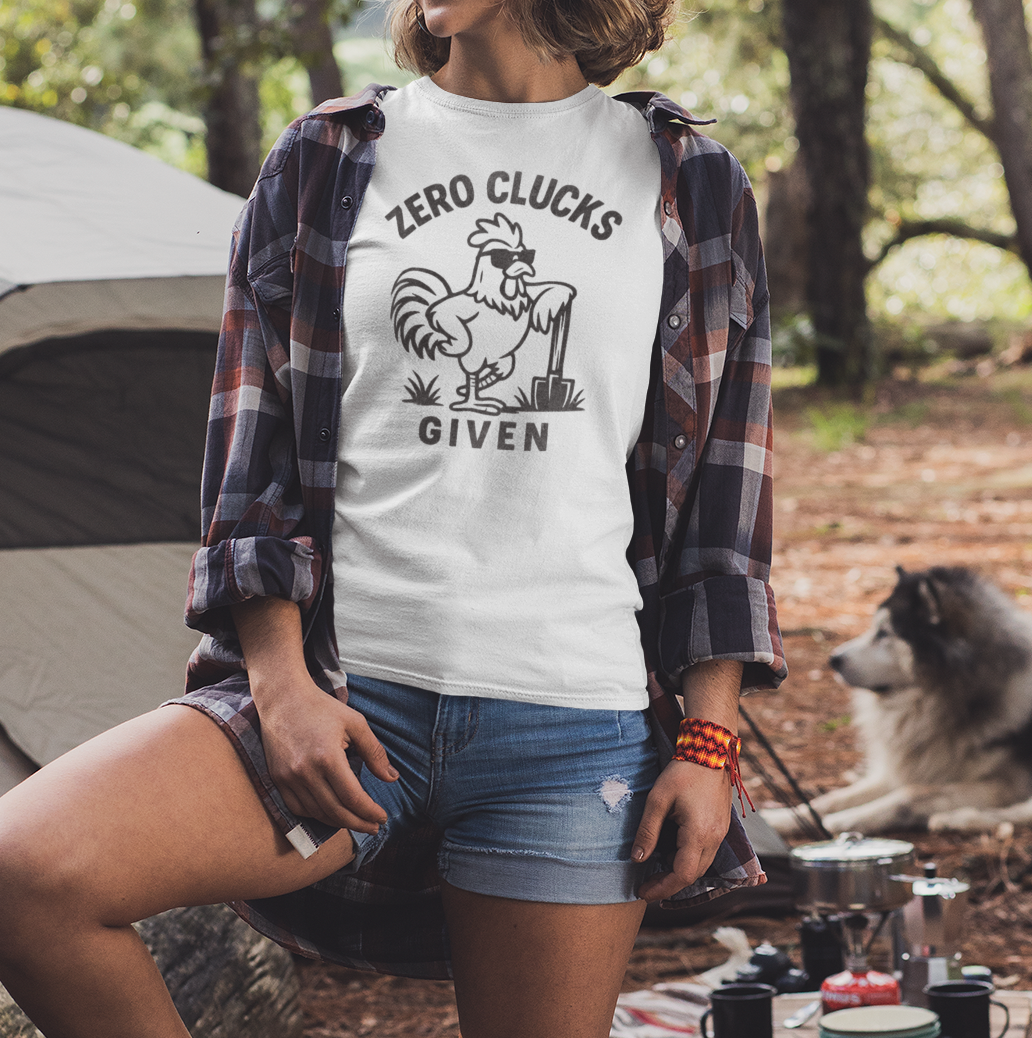 "Zero Clucks Given" Tee, Funny Rooster T-Shirt, Unisex Humor Shirt, Gift for Farmers, Casual Everyday Wear, Farm Life Apparel