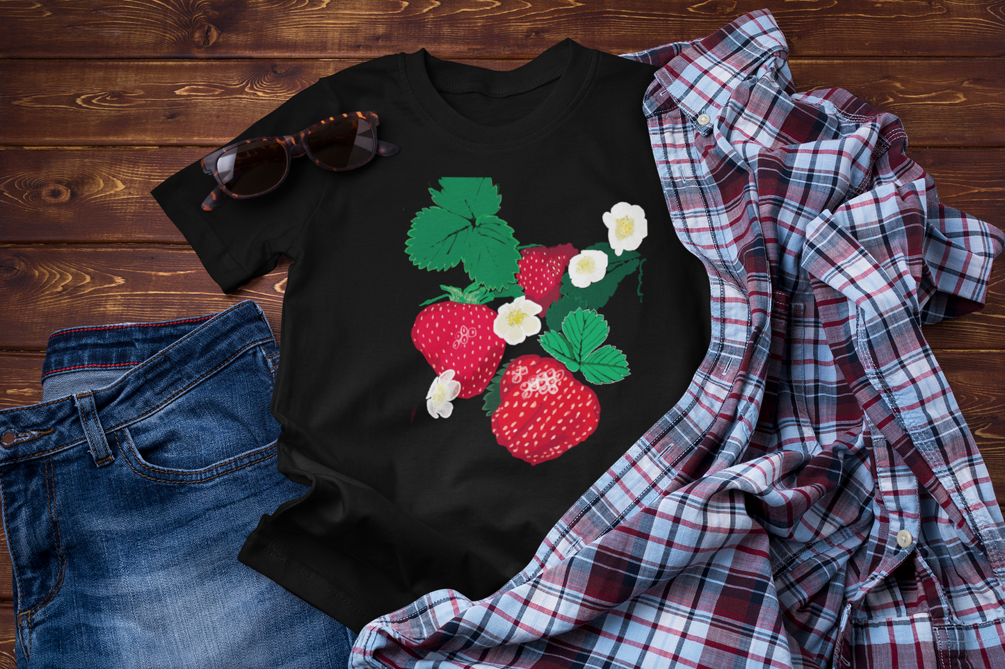 "Strawberry" Jamie's Hand-Drawn Fruity Vibes T-Shirt, Strawberry Design, Unisex Summer Tee, Cute Casual Shirt, Nature Lover Gift, Eco-Friendly Fashion