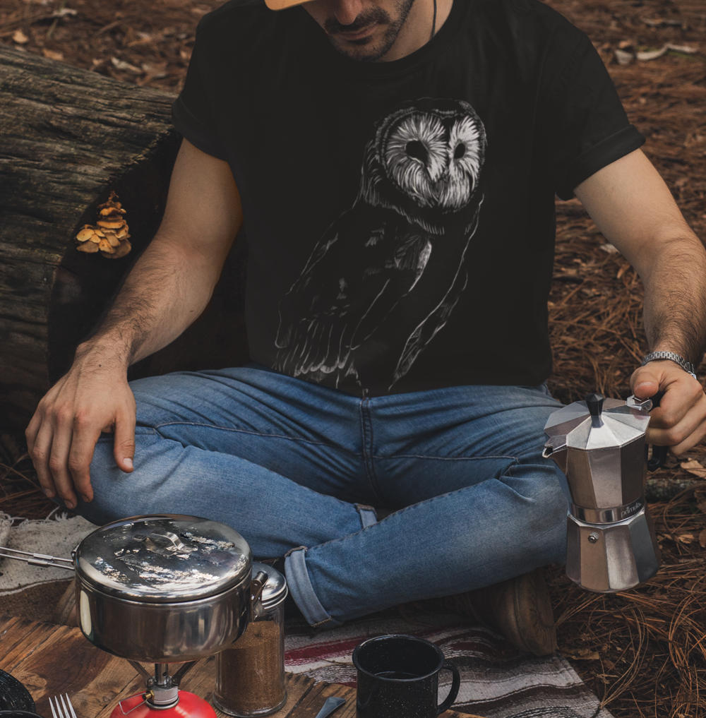 "Barn Owl" Jamie's Hand-Drawn Owl Collection Owl Graphic T-Shirt, Nature Lovers Tee, Unisex Softstyle Shirt, Gift for Birdwatchers, Eco-Friendly Apparel