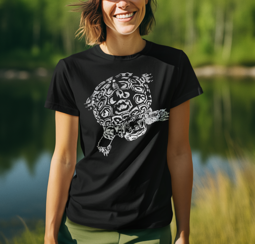 "Natures Little Fortess" Jamie's Hand-Drawn Turtle Graphic Unisex T-Shirt, Ocean Lover Tee, Beach Day Top, Marine Life Apparel, Gift for Nature Enthusiasts