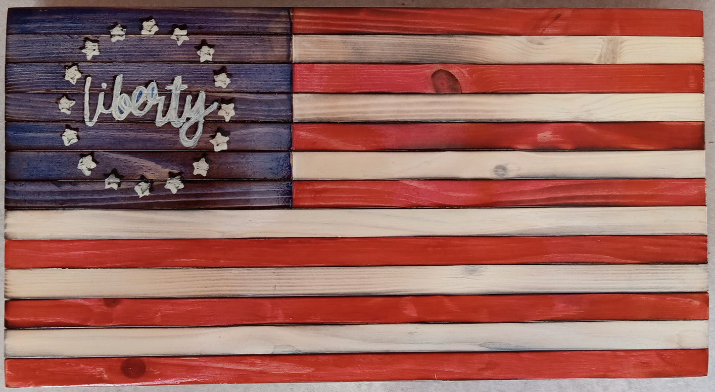 Hand Painted Liberty Union - Wooden American Flag 15 x 8"