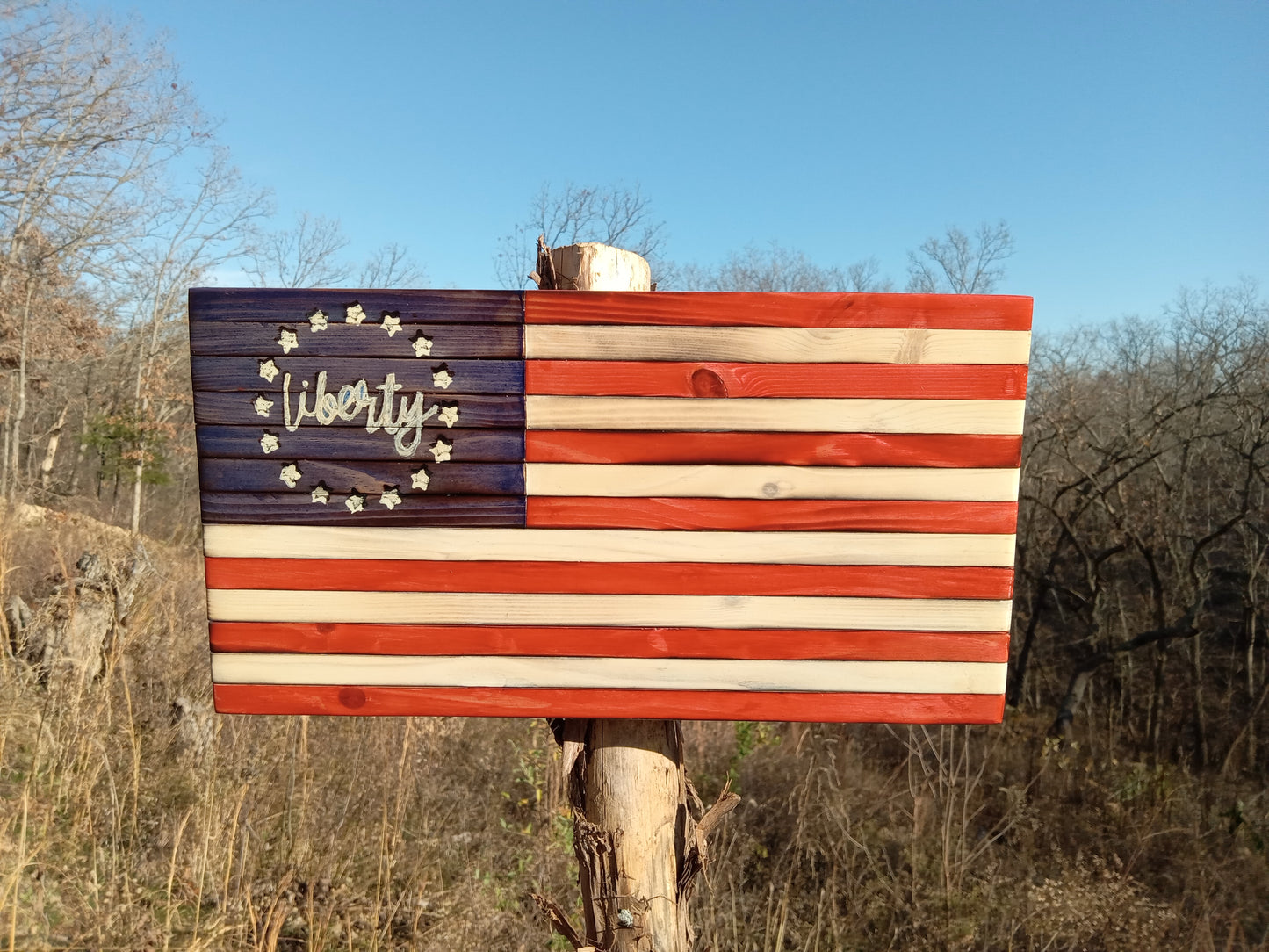 Hand Painted Liberty Union - Wooden American Flag 15 x 8"