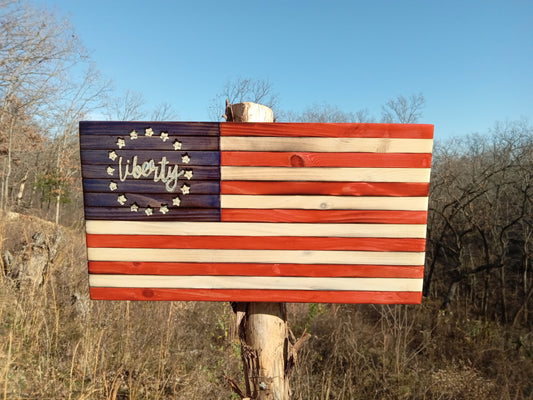 Hand Painted Liberty Union - Wooden American Flag 15 x 8"
