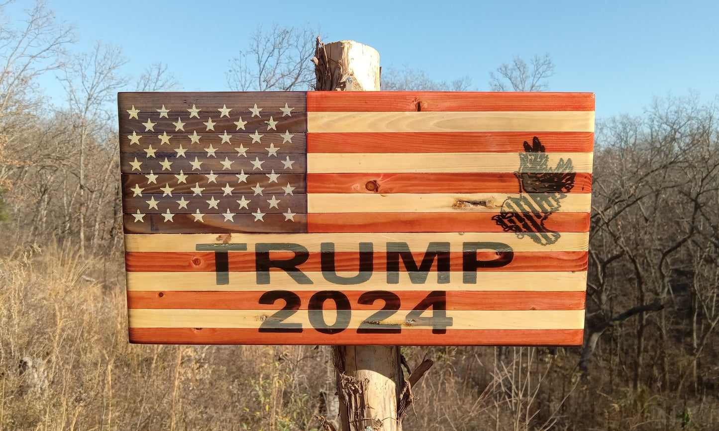 "Trump 2024 and Eagle" Burn - Wooden American Flag 15" x 8"