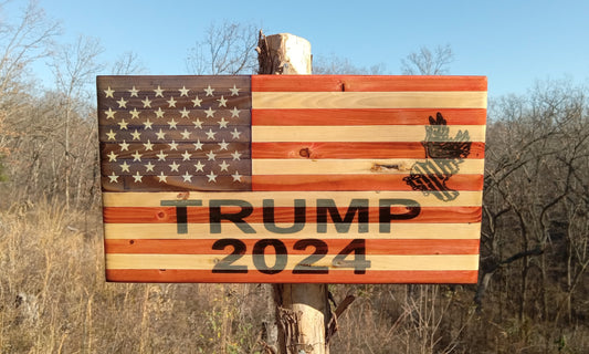 "Trump 2024 and Eagle" Burn - Wooden American Flag 15" x 8"