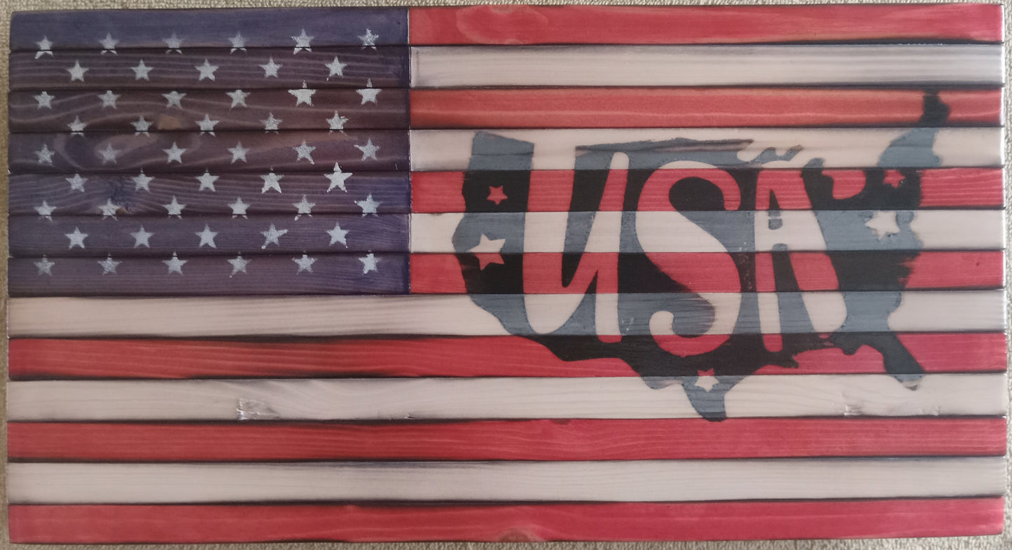 "USA" Burn - Wooden American Flag 15" x 8"
