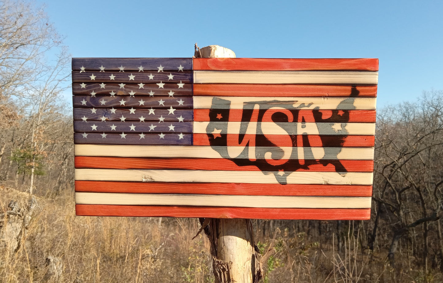 "USA" Burn - Wooden American Flag 15" x 8"