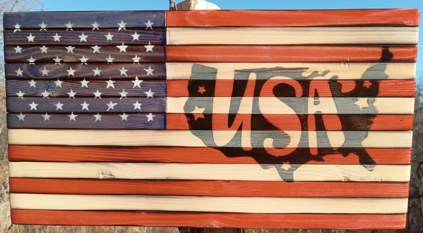 "USA" Burn - Wooden American Flag 15" x 8"