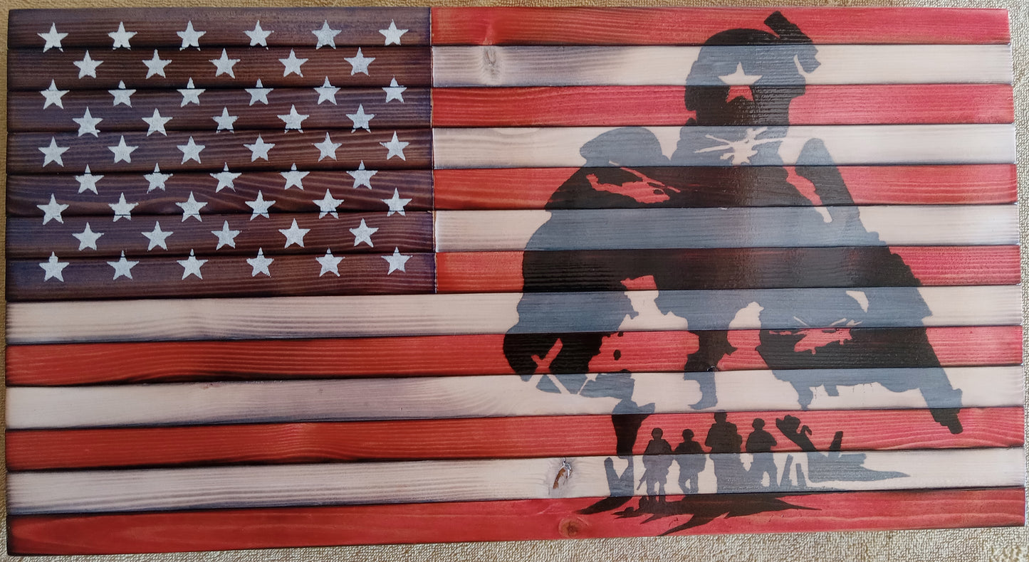 "Soldiers" Burn - Wooden American Flag 21" x 11"