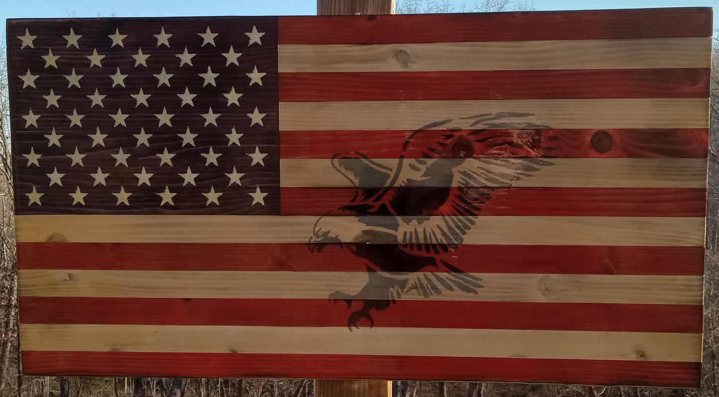 "Eagle Hunting" Burn - Wooden American Flag 31" x 16"