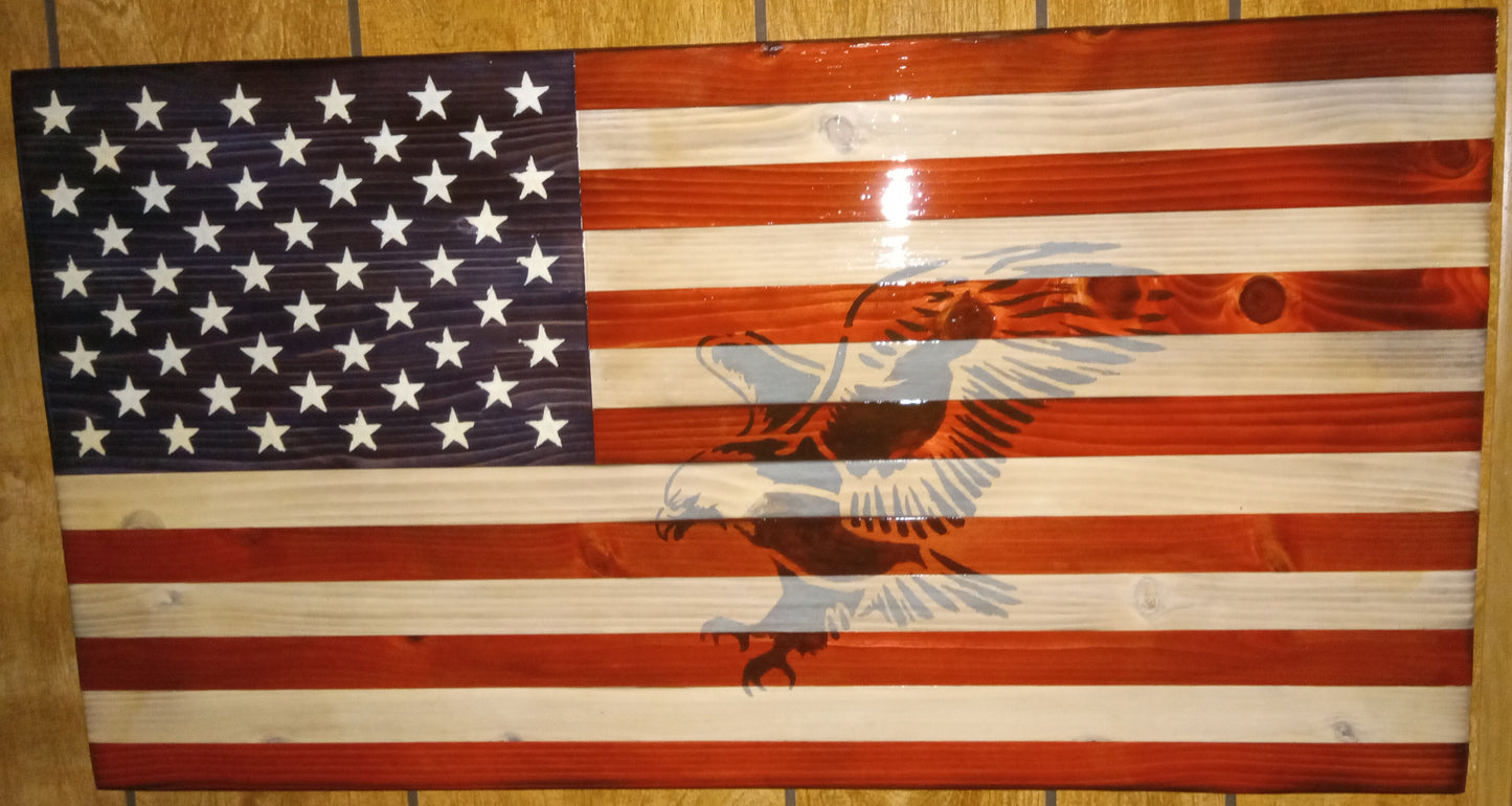 "Eagle Hunting" Burn - Wooden American Flag 31" x 16"
