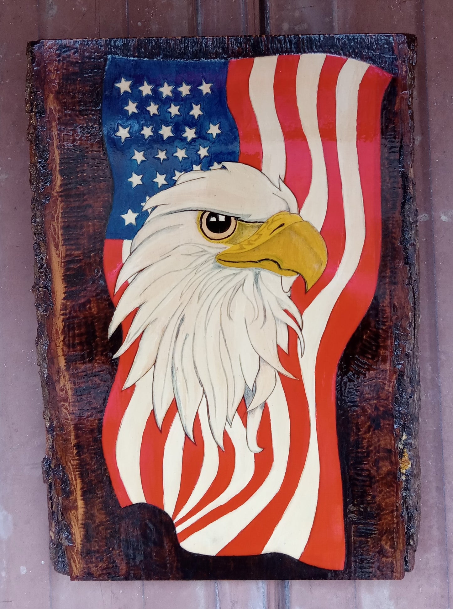 Eagle Flag Hand Painting Live Edge 12" x 16"