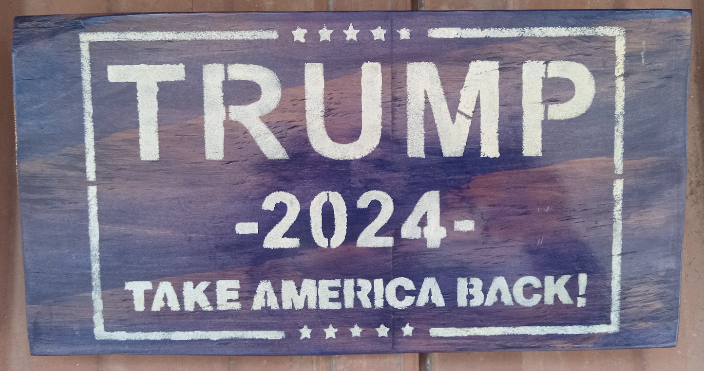 Trump 2024 - Take America Back - Plywood Sign 7" x 14"