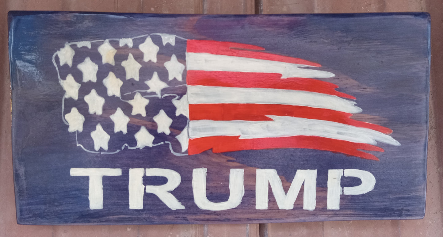 Trump & Flag - 3 Color Plywood Sign 7" x 14"