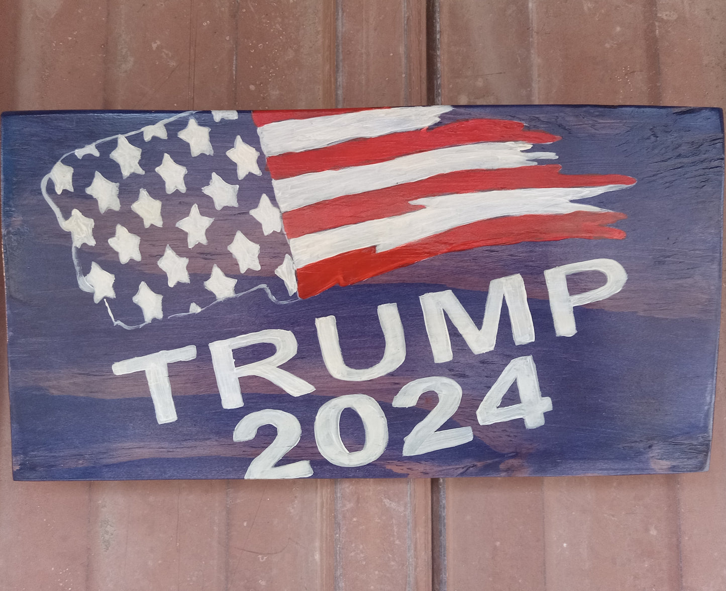 Trump 2024 & Flag - 3 Color Plywood Sign 7" x 14"