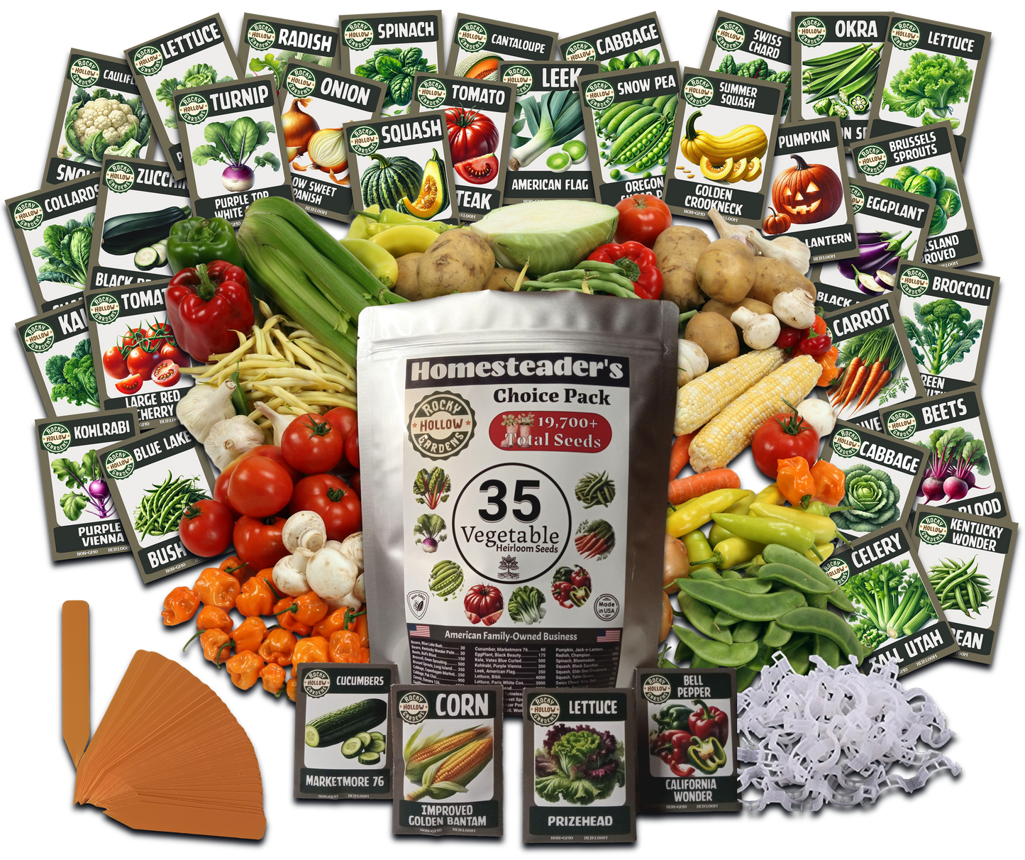 Seed Pack - Homesteader's Choice 35 Vegetable Varieties of Heirloom 19,700+ Seeds