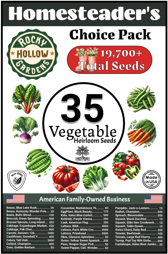 Seed Pack - Homesteader's Choice 35 Vegetable Varieties of Heirloom 19,700+ Seeds