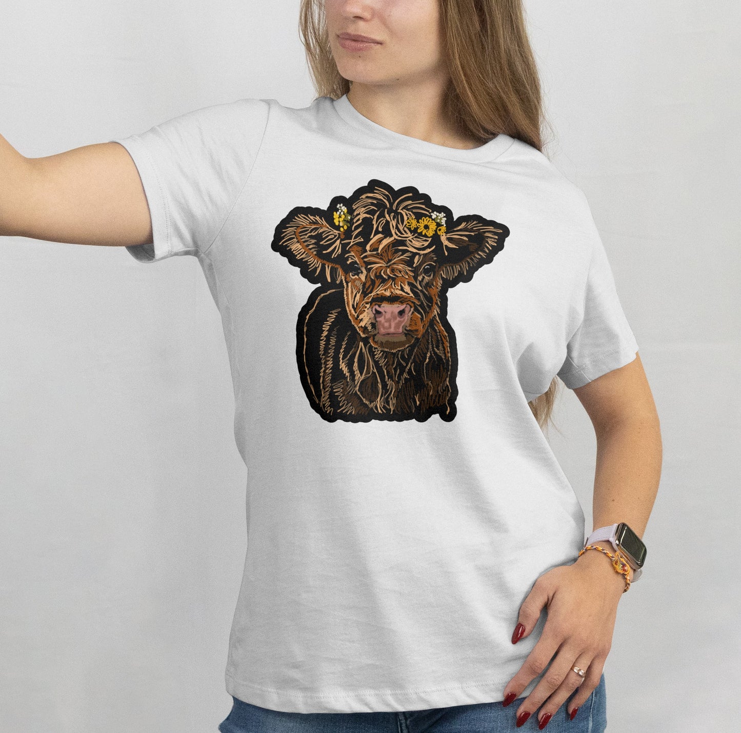 "Baby Highland Cow" Jamie's Hand-Drawn Cow Collection Unisex Soft-style T-Shirt