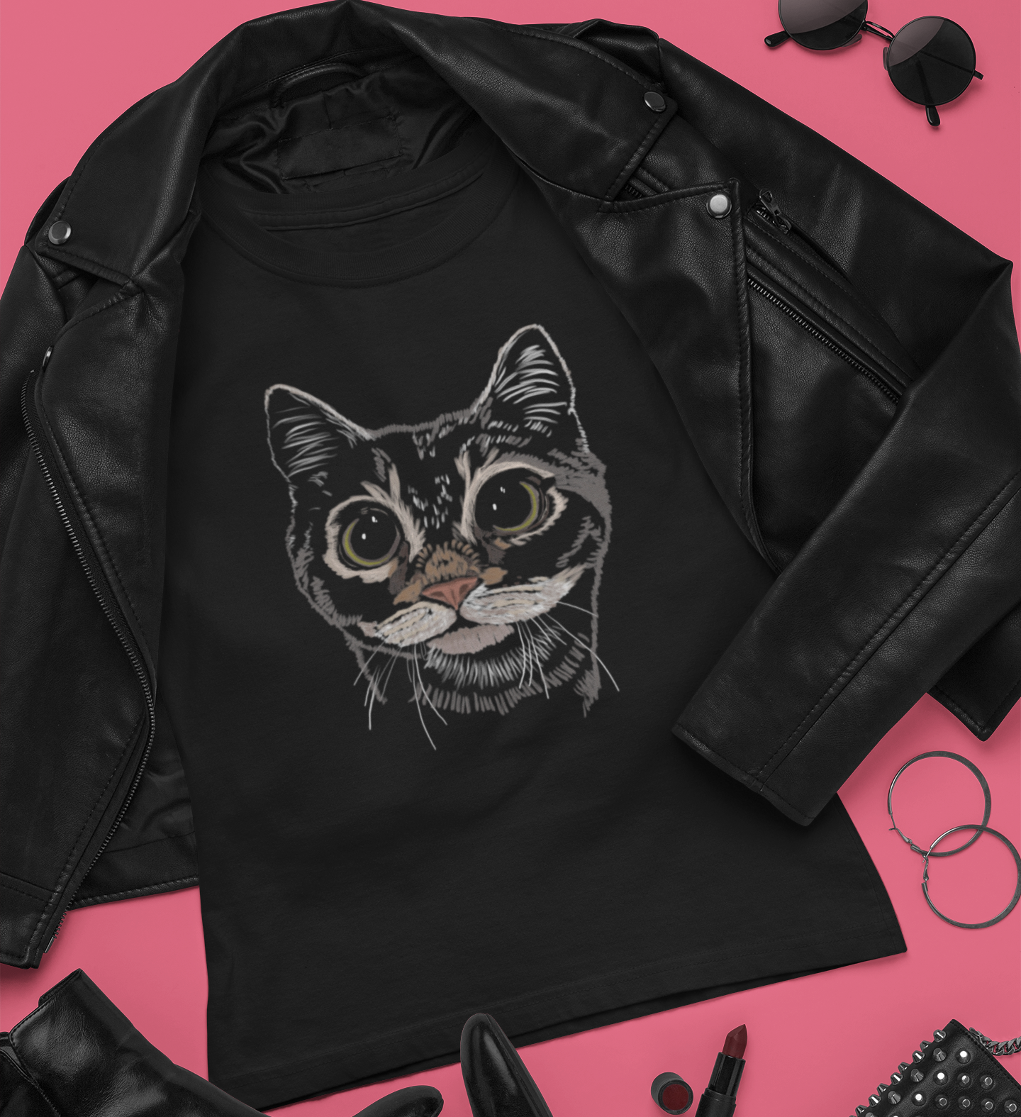 "Boba Eyes Cat" from Jamie's Hand-Drawn Cat Collection Unisex Soft-style T-Shirt