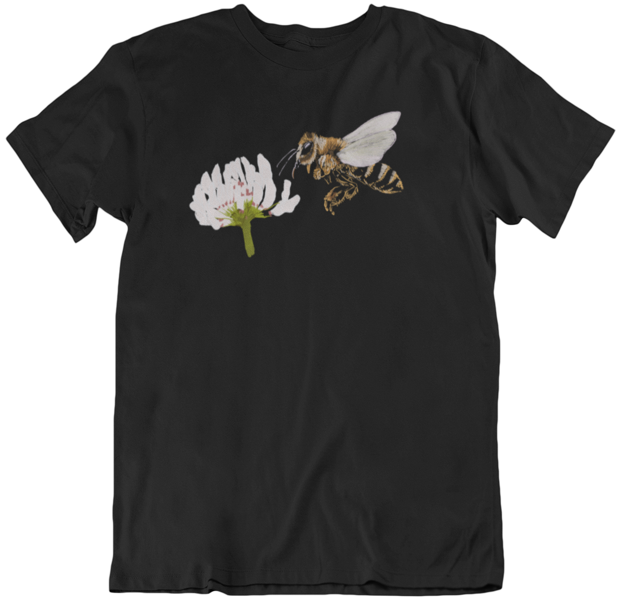 "Honey Bee on a White Clover" from Jamie's Hand-Drawn Honey Bee Collection Unisex Soft-style T-Shirt