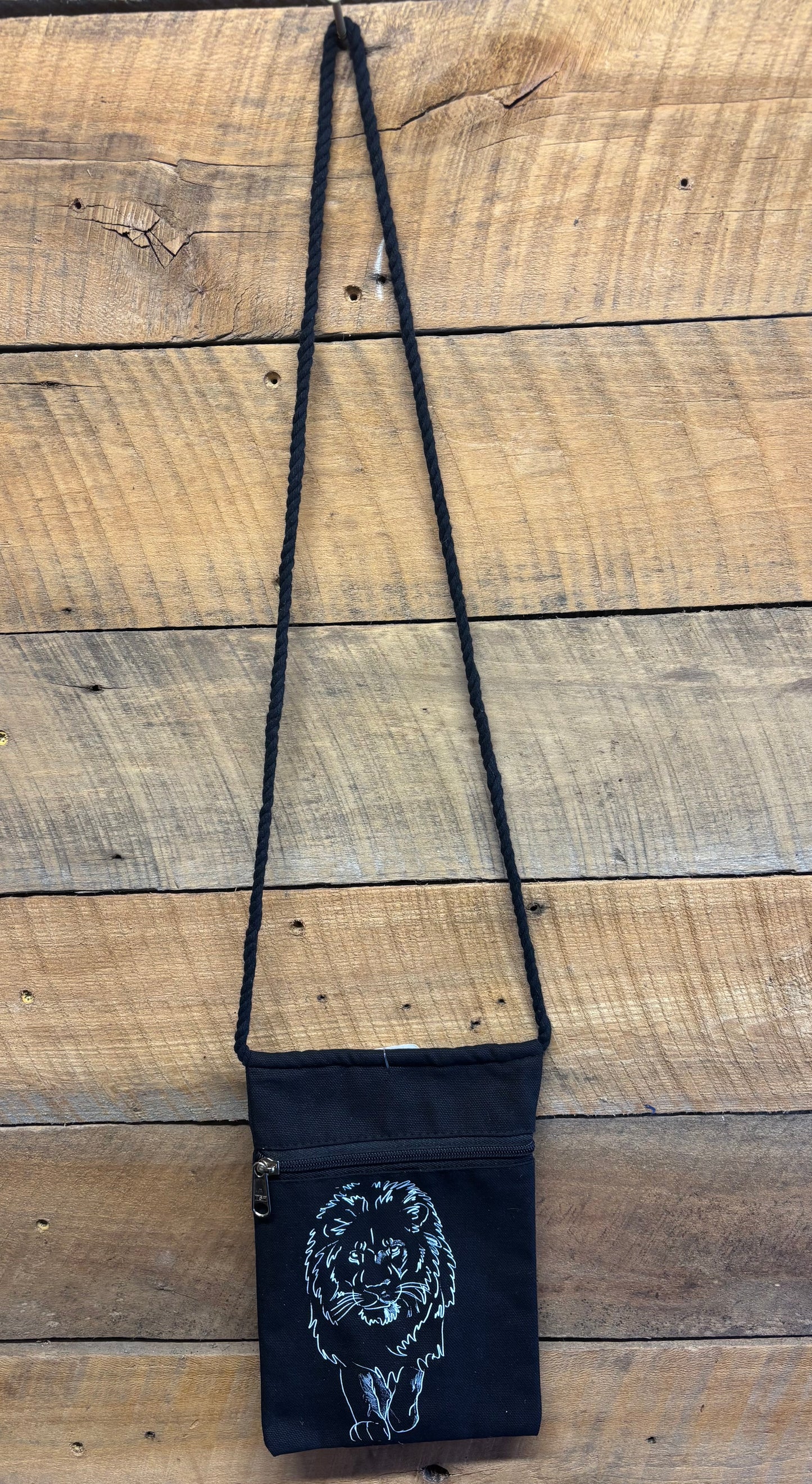 "King Cat" Jamie's Hand-Drawn Cat Collection Handbag With Twisted Rope Strap 6"x9"