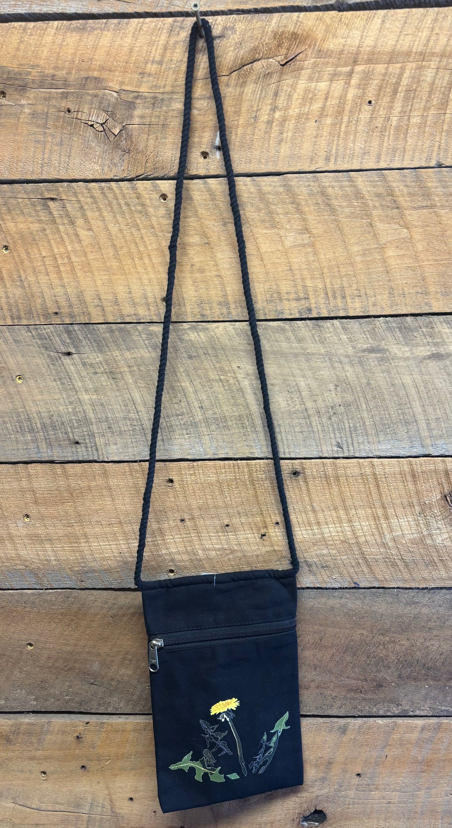 "Dandelion Bloom" Jamie's Hand-Drawn Floral Collection Handbag With Twisted Rope Strap 6"x9"