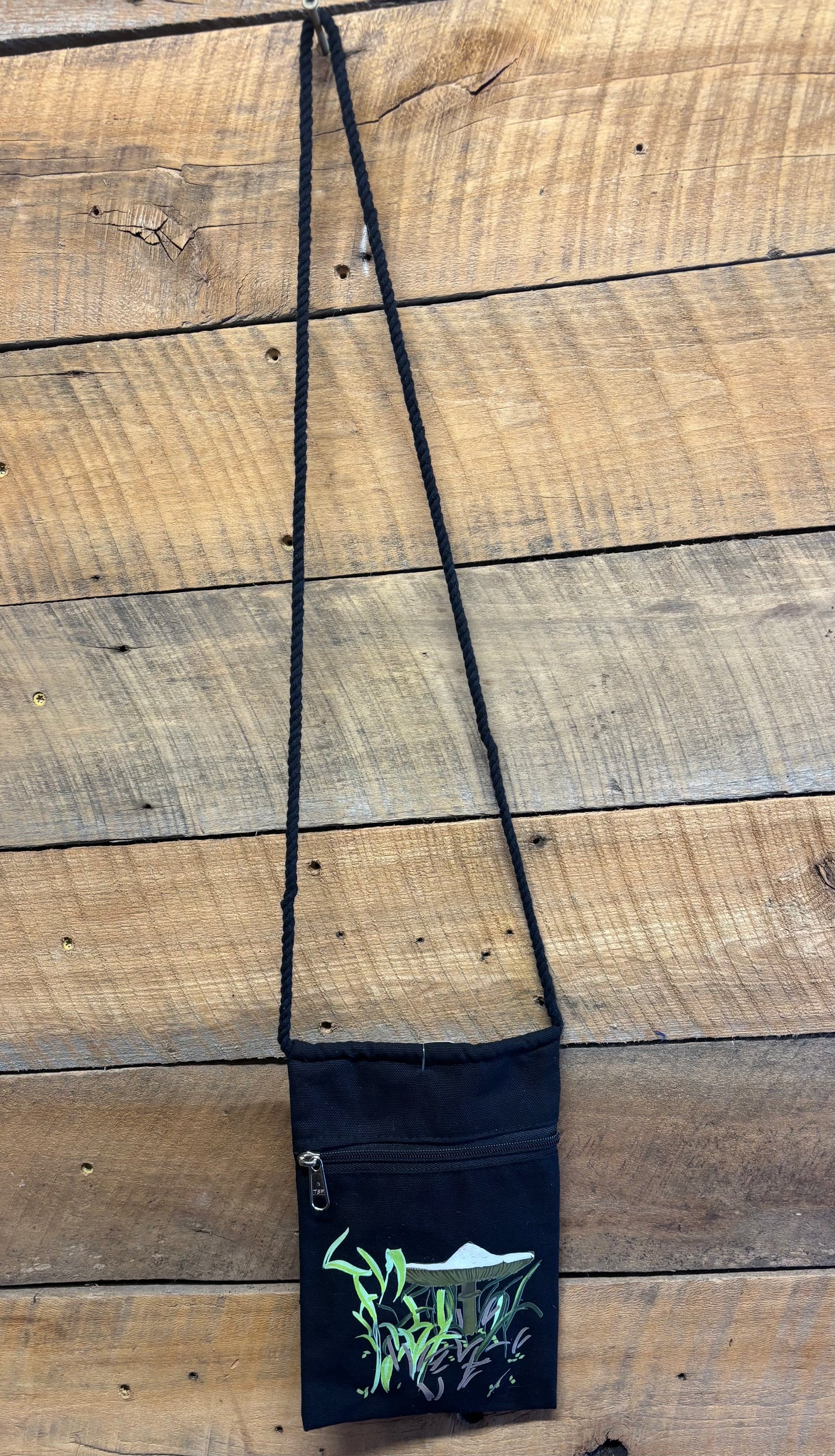 "Brown Mushroom" Jamie's Hand-Drawn Mushroom Collection Handbag With Twisted Rope Strap 6"x9"