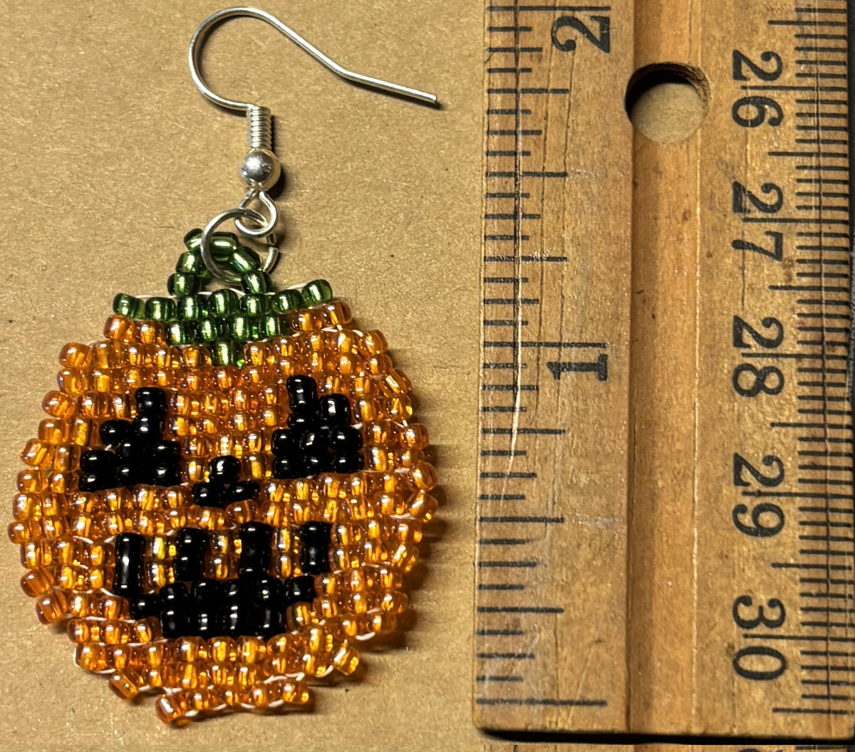 Handmade Beaded Pumpkin Earrings – Halloween Jack-O’-Lantern Dangles