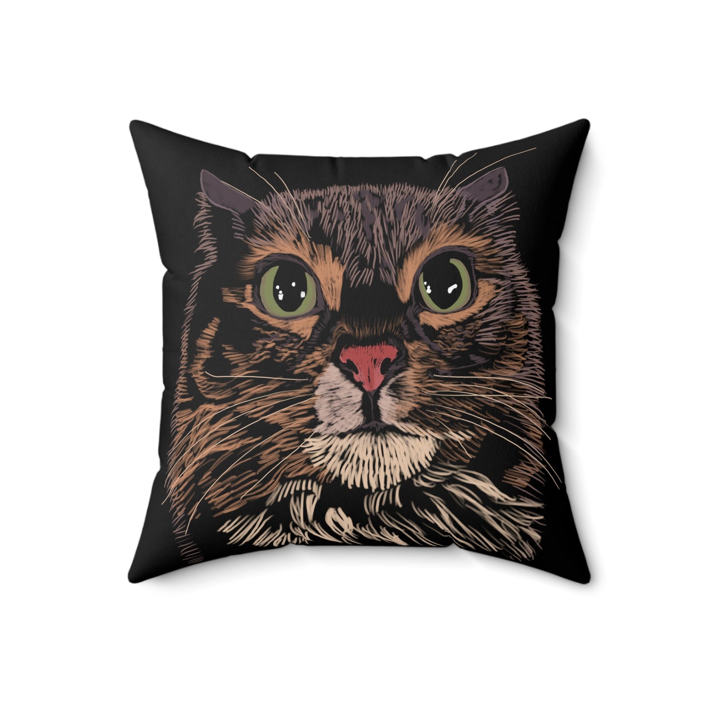 "Miffed Cat" Jamie's Hand-Drawn Cat Collection Spun Polyester Square Pillow