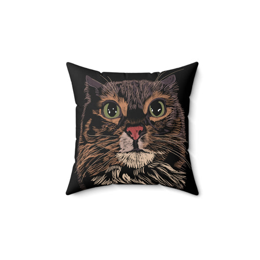 "Miffed Cat" Jamie's Hand-Drawn Cat Collection Spun Polyester Square Pillow