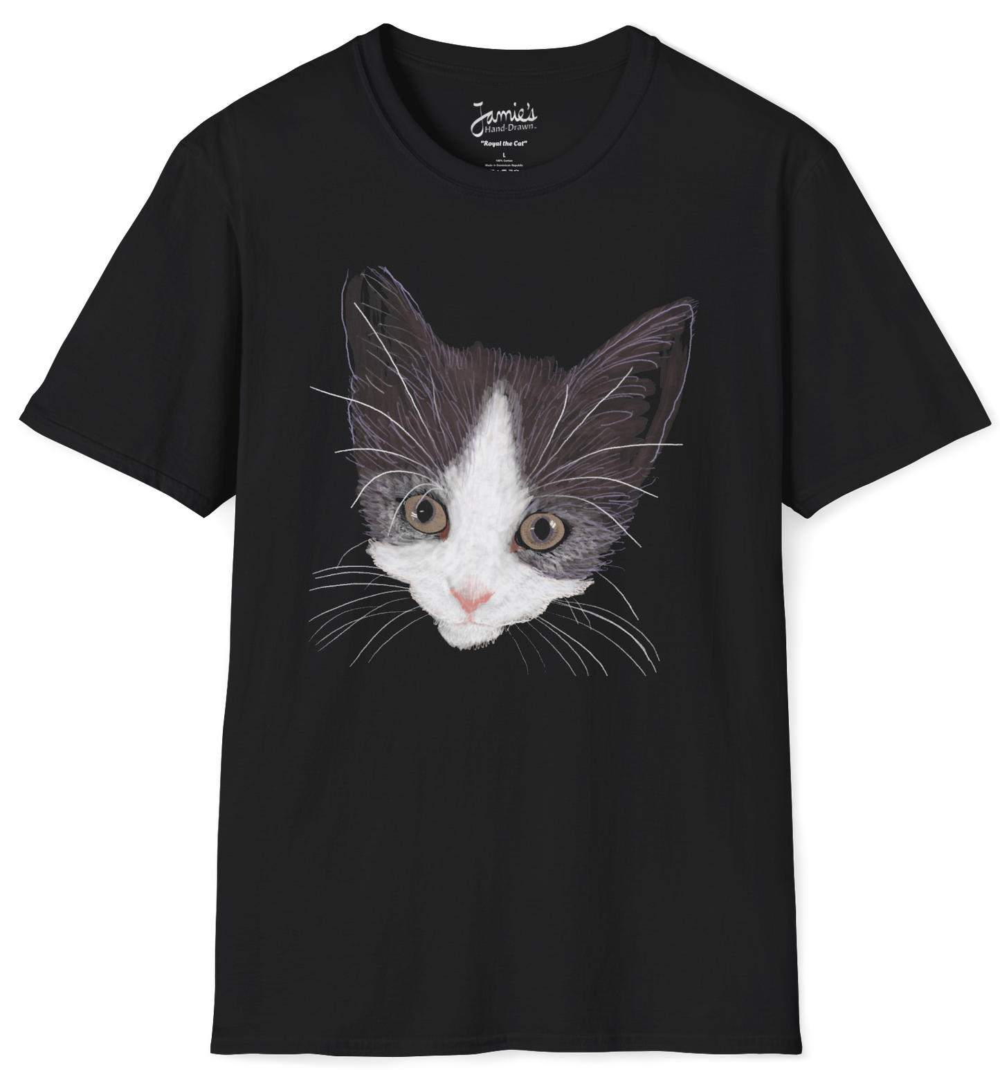 Jamie's Hand-Drawn Collection "Royal the Cat" Unisex Soft-Style Tee Shirt