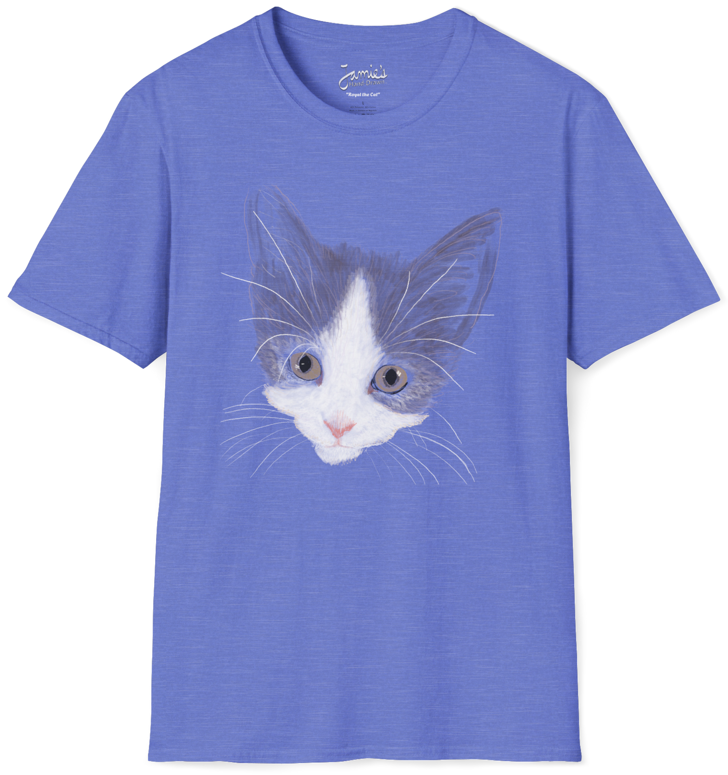 Jamie's Hand-Drawn Collection "Royal the Cat" Unisex Soft-Style Tee Shirt