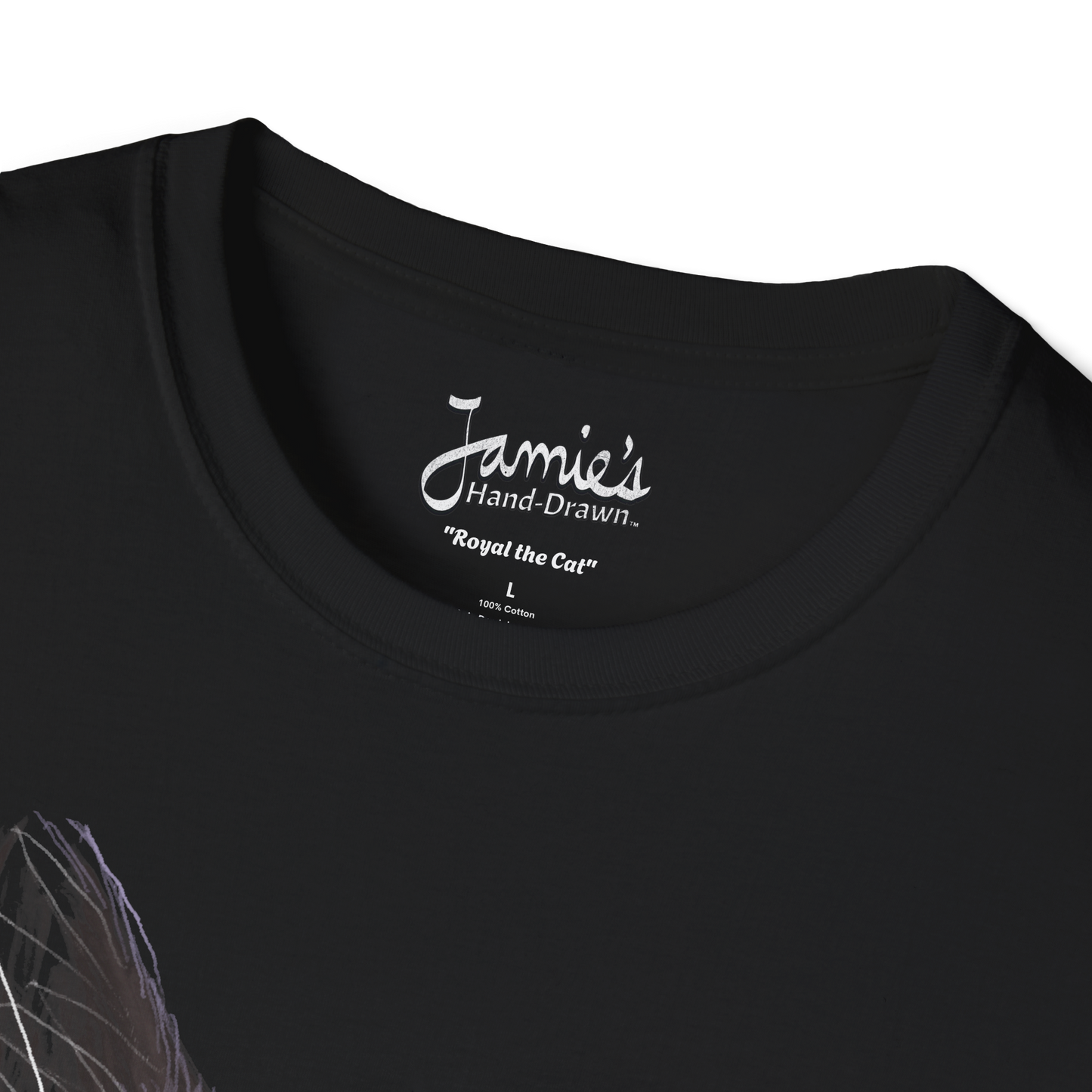 Jamie's Hand-Drawn Collection "Royal the Cat" Unisex Soft-Style Tee Shirt
