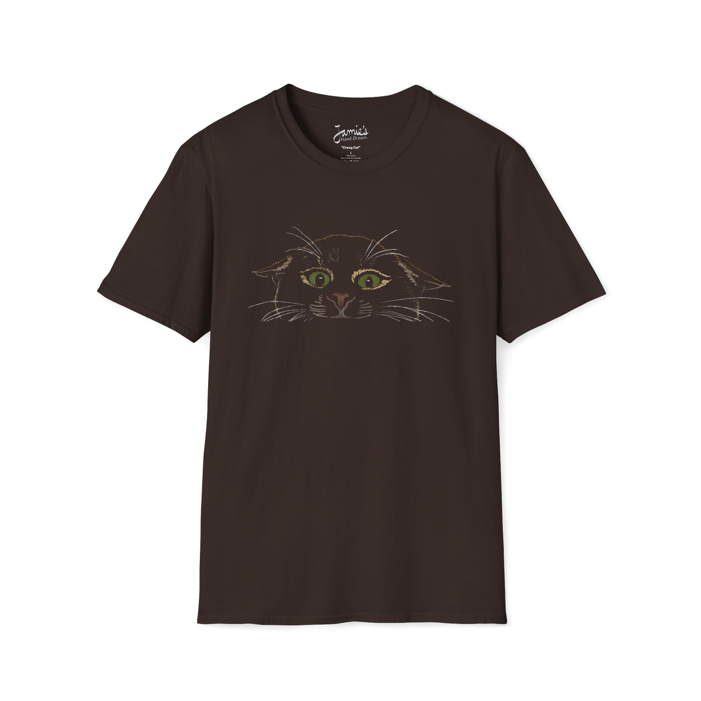 Jamie's Hand-Drawn Collection "Crazy Cat" Unisex Soft-Style Tee Shirt