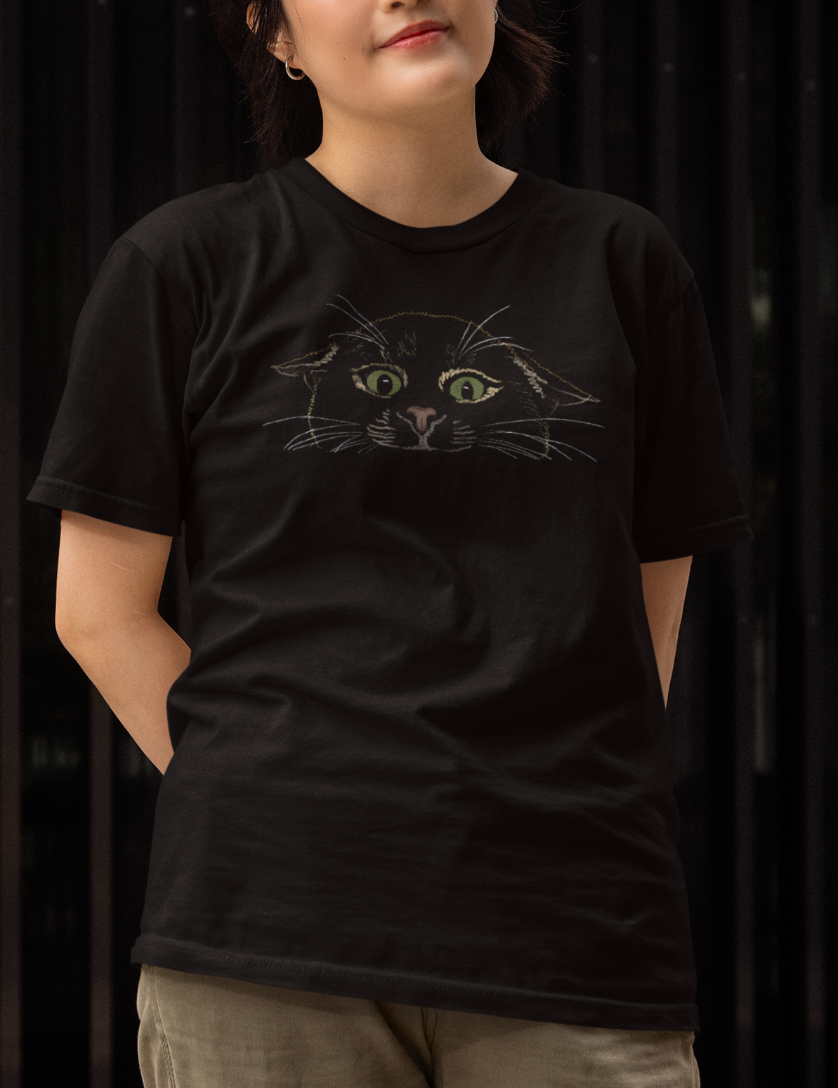 Jamie's Hand-Drawn Collection "Crazy Cat" Unisex Soft-Style Tee Shirt