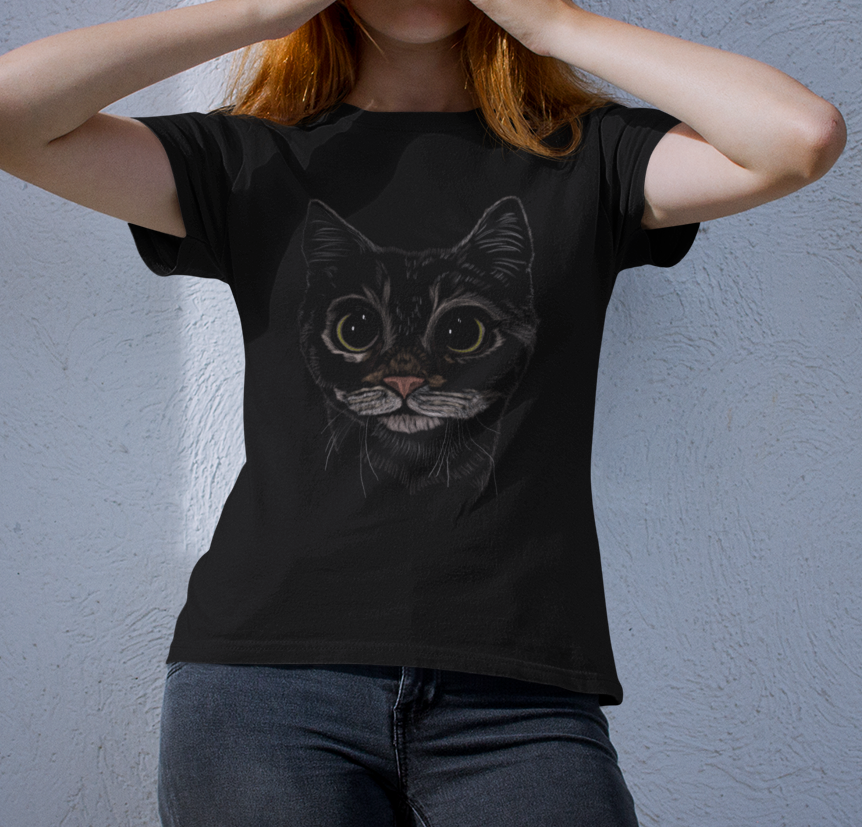 "Boba Eyes Cat" from Jamie's Hand-Drawn Cat Collection.