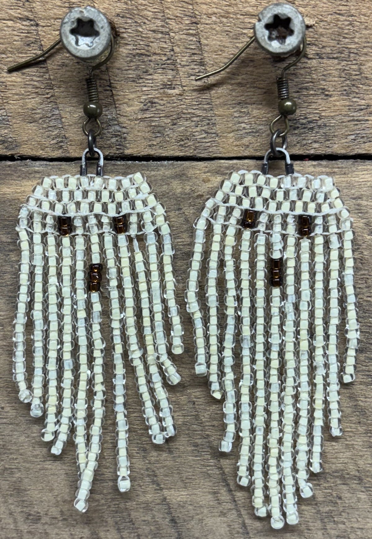 Handmade Halloween Ghost Earrings – White Seed Bead Fringe Dangles