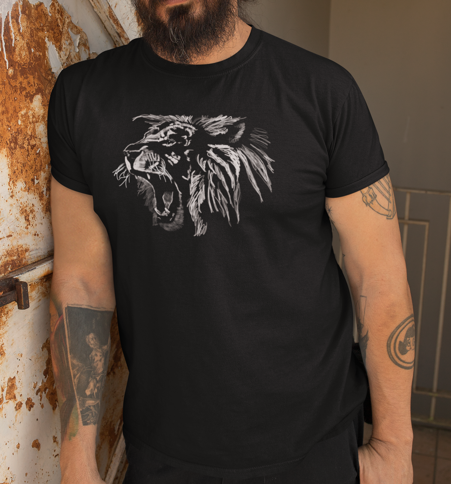 "Lion Rawr" from Jamie's Hand-Drawn Cat Collection Unisex Soft-style T-Shirt