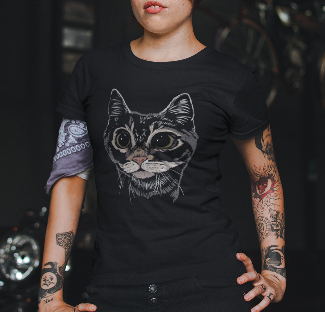 "Boba Eyes Cat" from Jamie's Hand-Drawn Cat Collection Unisex Soft-style T-Shirt