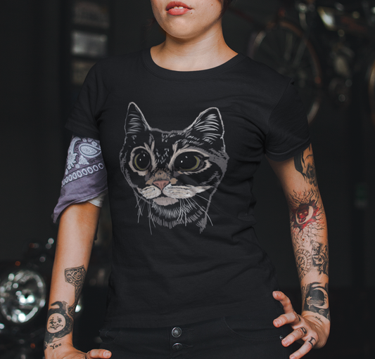 "Boba Eyes Cat" from Jamie's Hand-Drawn Cat Collection Unisex Soft-style T-Shirt