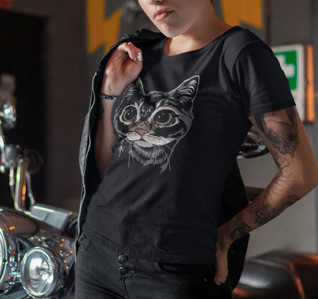 "Boba Eyes Cat" from Jamie's Hand-Drawn Cat Collection Unisex Soft-style T-Shirt