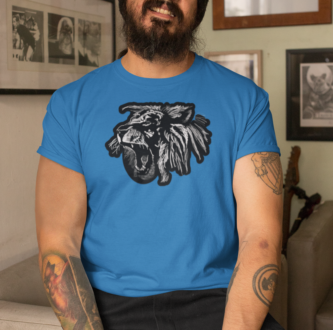 "Lion Rawr" from Jamie's Hand-Drawn Cat Collection Unisex Soft-style T-Shirt